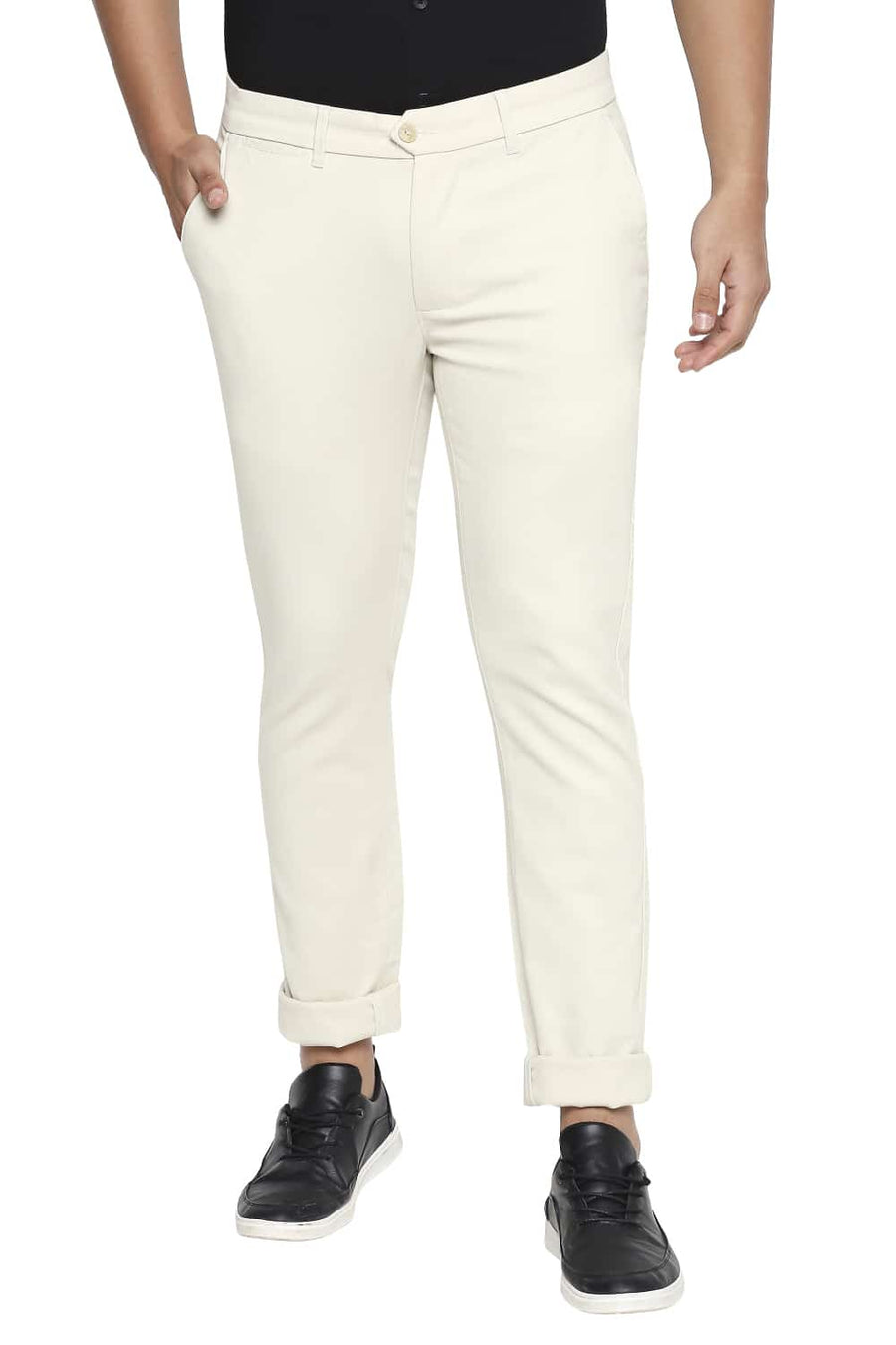 BASICS TAPERED FIT BONE WHITE STRETCH TROUSERS