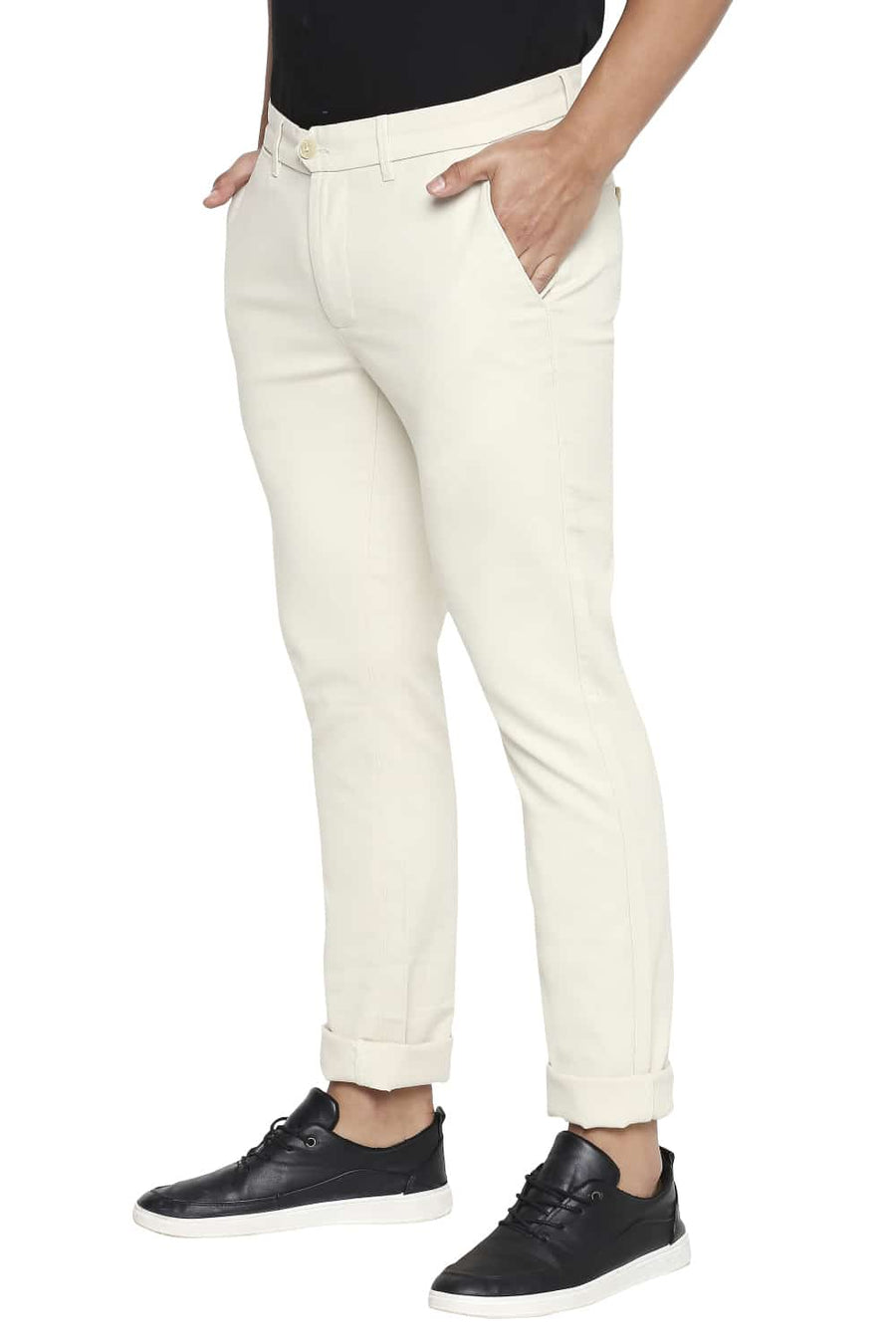 BASICS TAPERED FIT BONE WHITE STRETCH TROUSERS