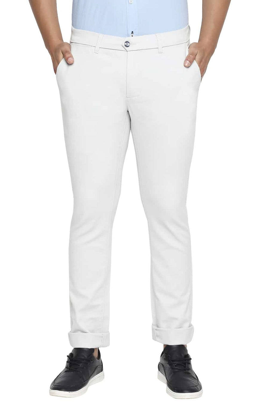 BASICS TAPERED FIT GLACIER GREY STRETCH TROUSERS