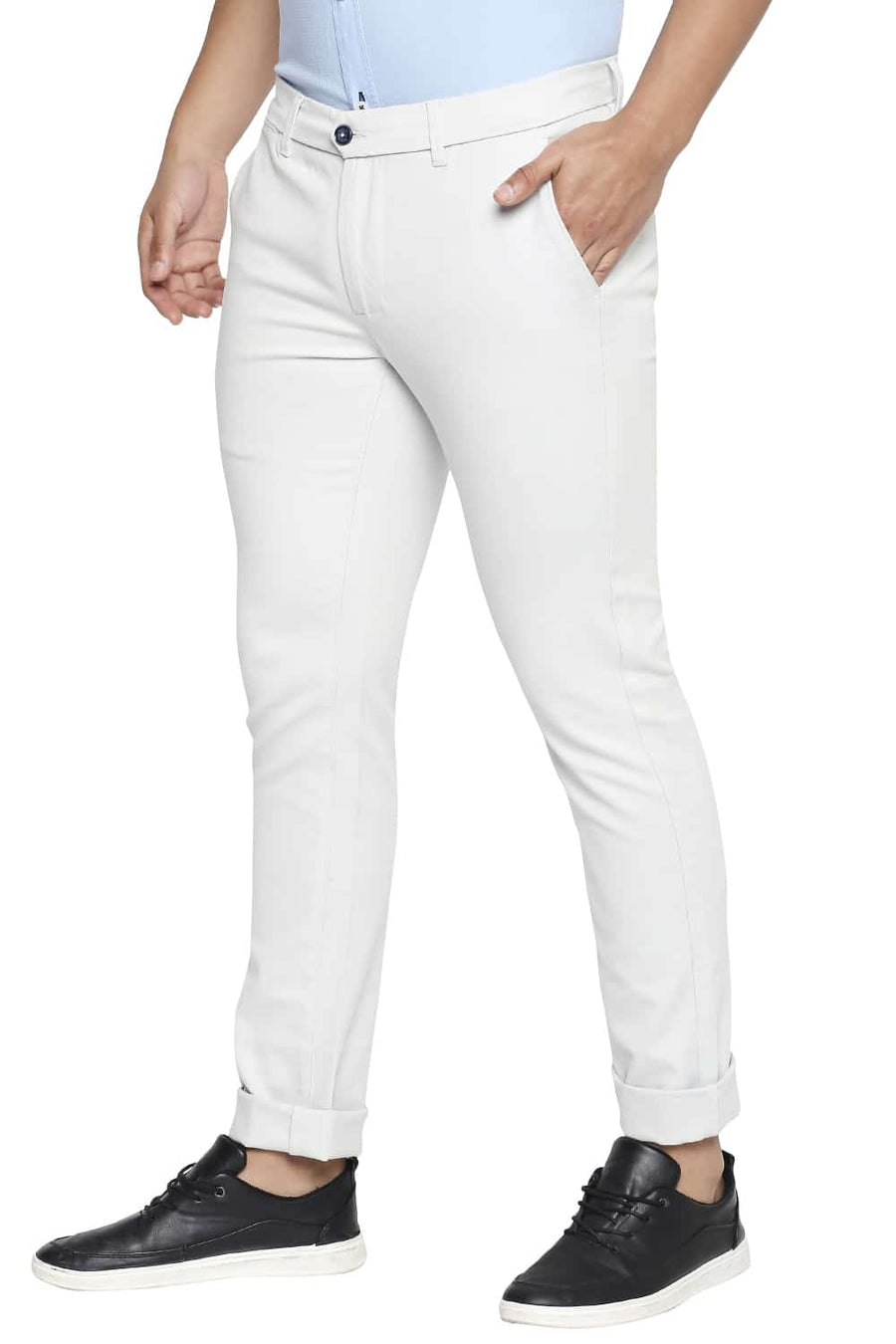 BASICS TAPERED FIT GLACIER GREY STRETCH TROUSERS