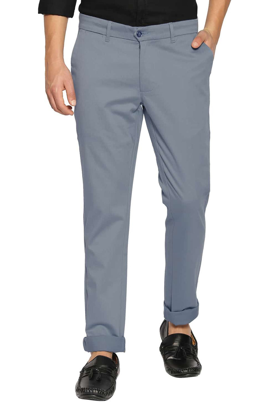 BASICS TAPERED FIT CITADEL BLUE STRETCH TROUSERS