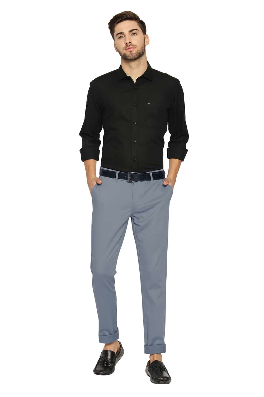 BASICS TAPERED FIT STRETCH TROUSERS