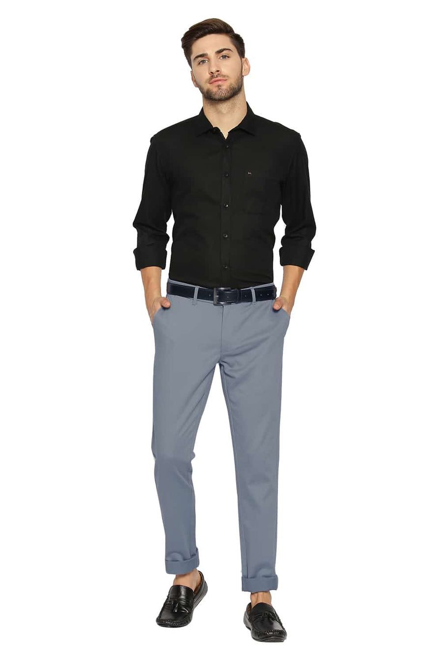 BASICS TAPERED FIT CITADEL BLUE STRETCH TROUSERS