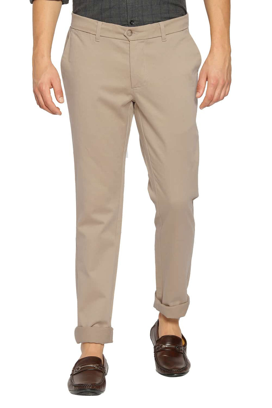 BASICS TAPERED FIT INCENSE KHAKI STRETCH TROUSERS