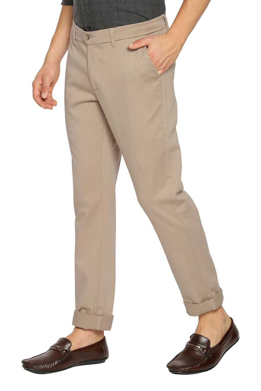BASICS TAPERED FIT INCENSE KHAKI STRETCH TROUSERS