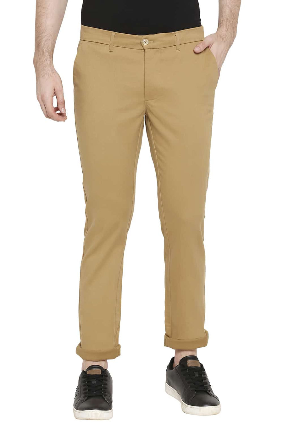 BASICS TAPERED FIT THRUSH KHAKI STRETCH TROUSERS