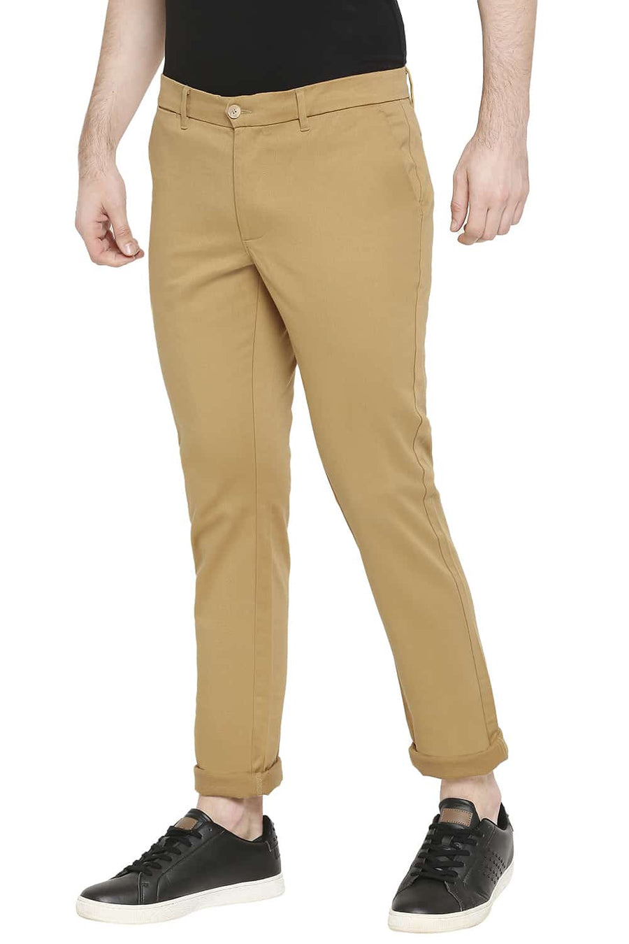 BASICS TAPERED FIT THRUSH KHAKI STRETCH TROUSERS