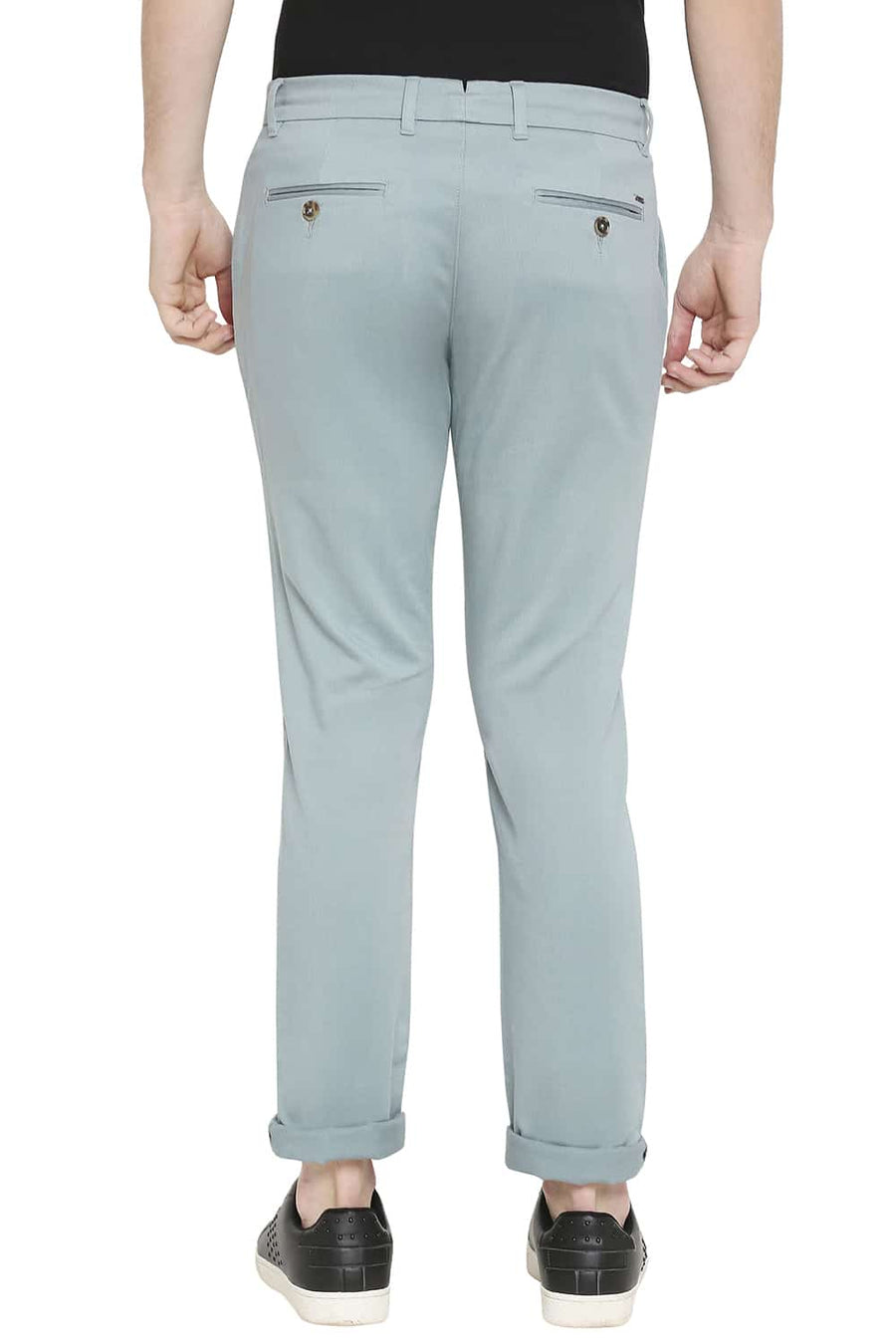 BASICS TAPERED FIT SMOKE BLUE STRETCH TROUSERS