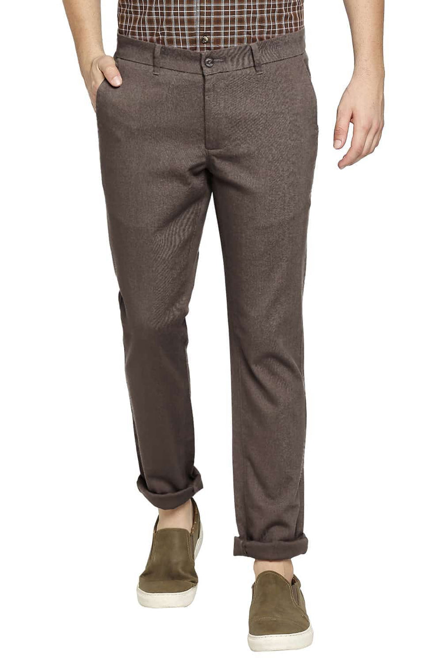 BASICS TAPERED FIT TEAK BROWN STRETCH TROUSER