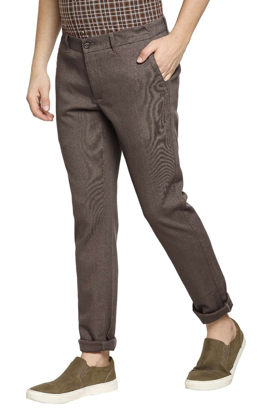BASICS TAPERED FIT TEAK BROWN STRETCH TROUSER