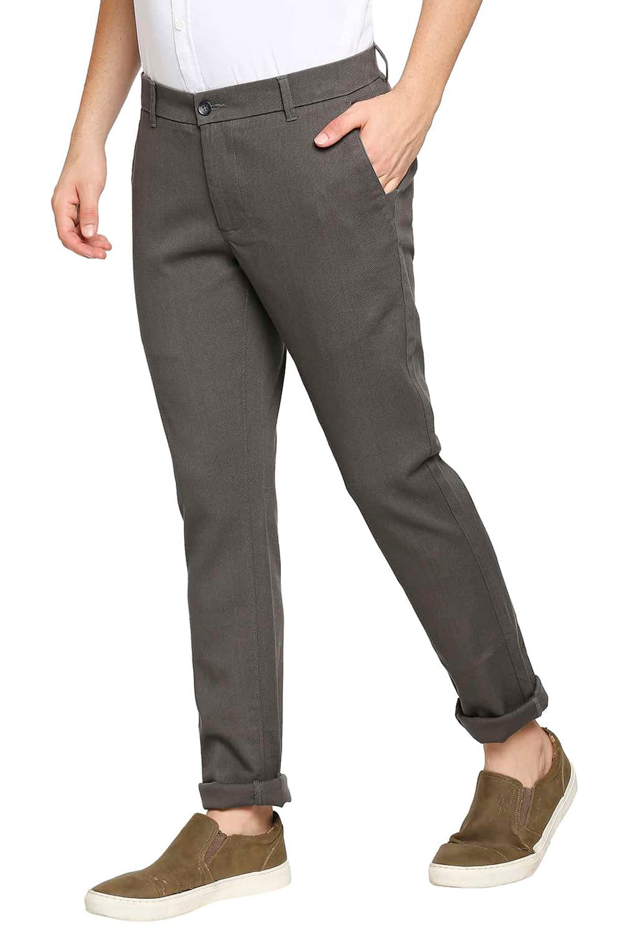 BASICS TAPERED FIT VOLCANIC GREY STRETCH TROUSER