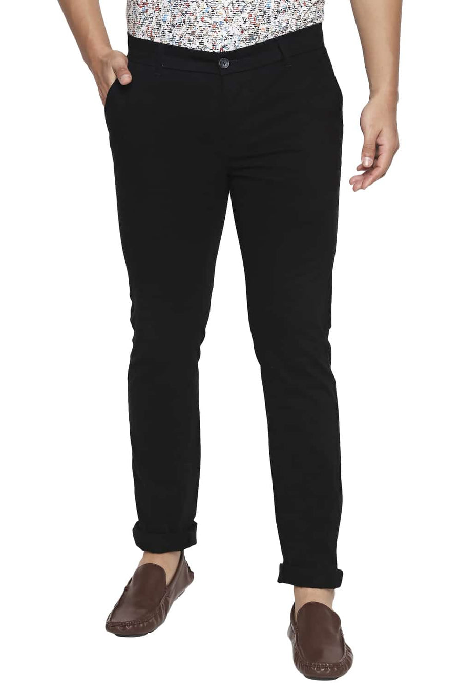 BASICS TAPERED FIT ANTHRACITE BLACK STRETCH TROUSER