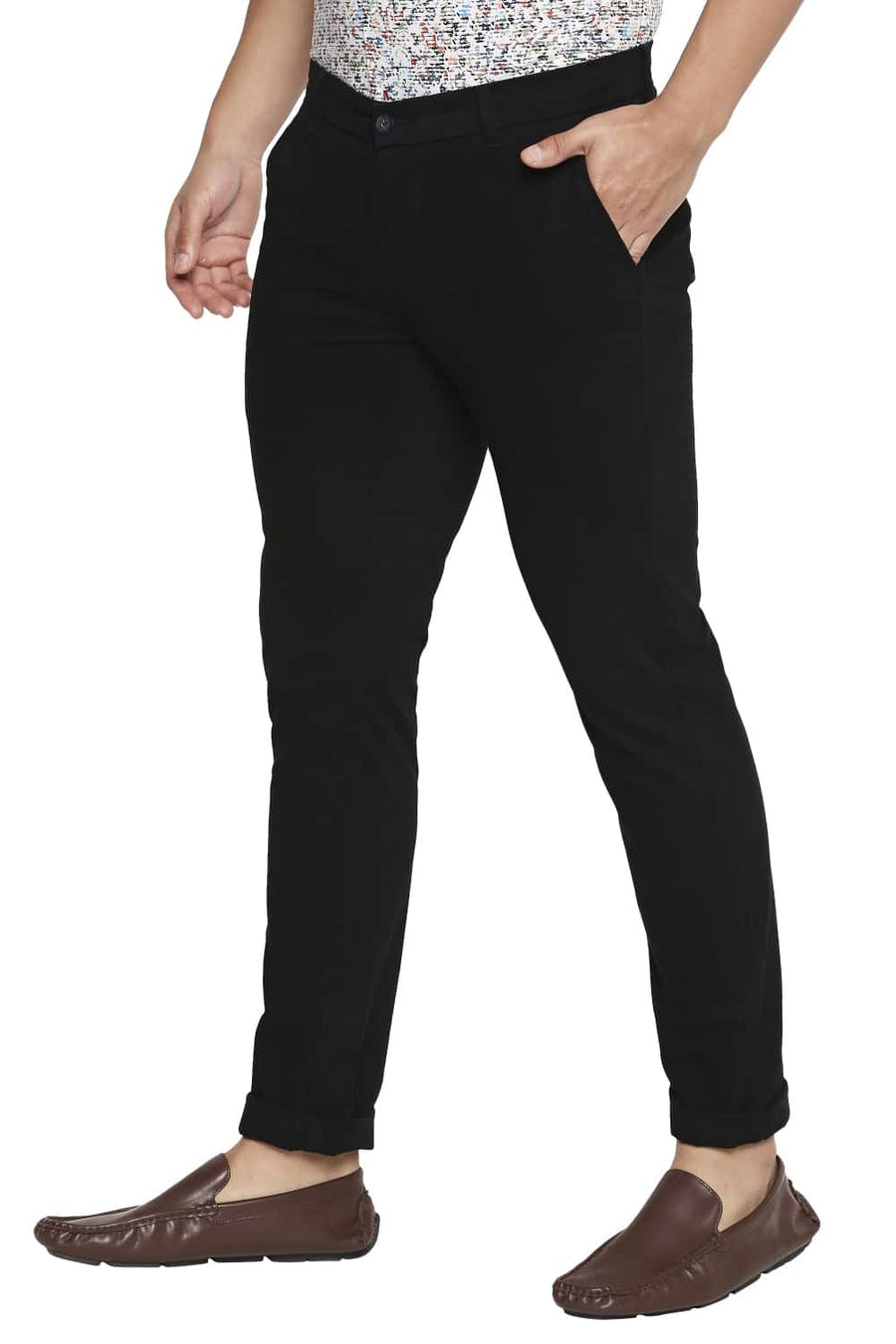 BASICS TAPERED FIT ANTHRACITE BLACK STRETCH TROUSER