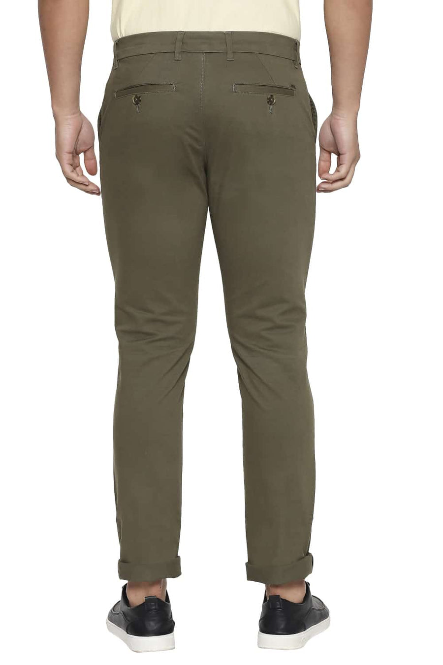 BASICS TAPERED FIT LEAF OLIVE STRETCH TROUSER