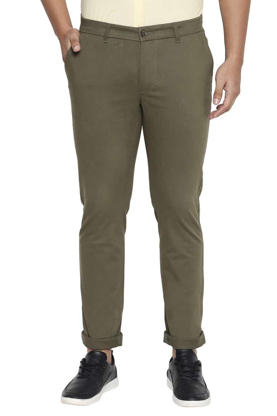 BASICS TAPERED FIT LEAF OLIVE STRETCH TROUSER