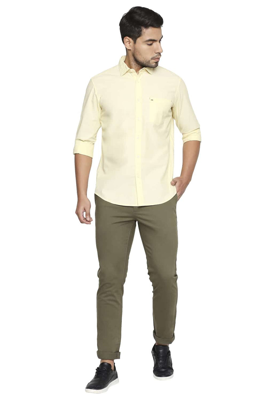 BASICS TAPERED FIT LEAF OLIVE STRETCH TROUSER