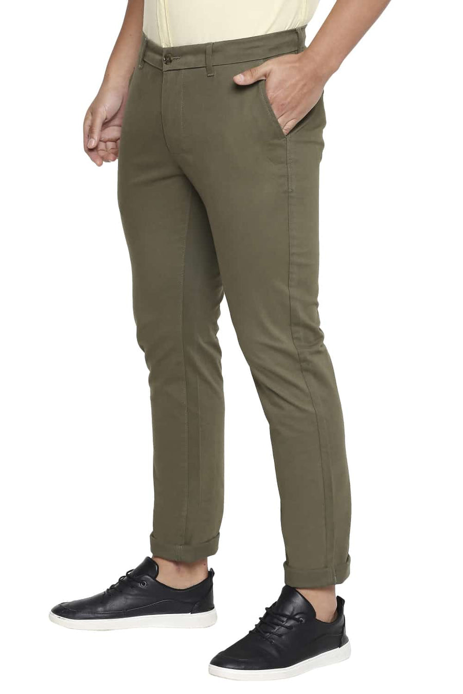 BASICS TAPERED FIT LEAF OLIVE STRETCH TROUSER