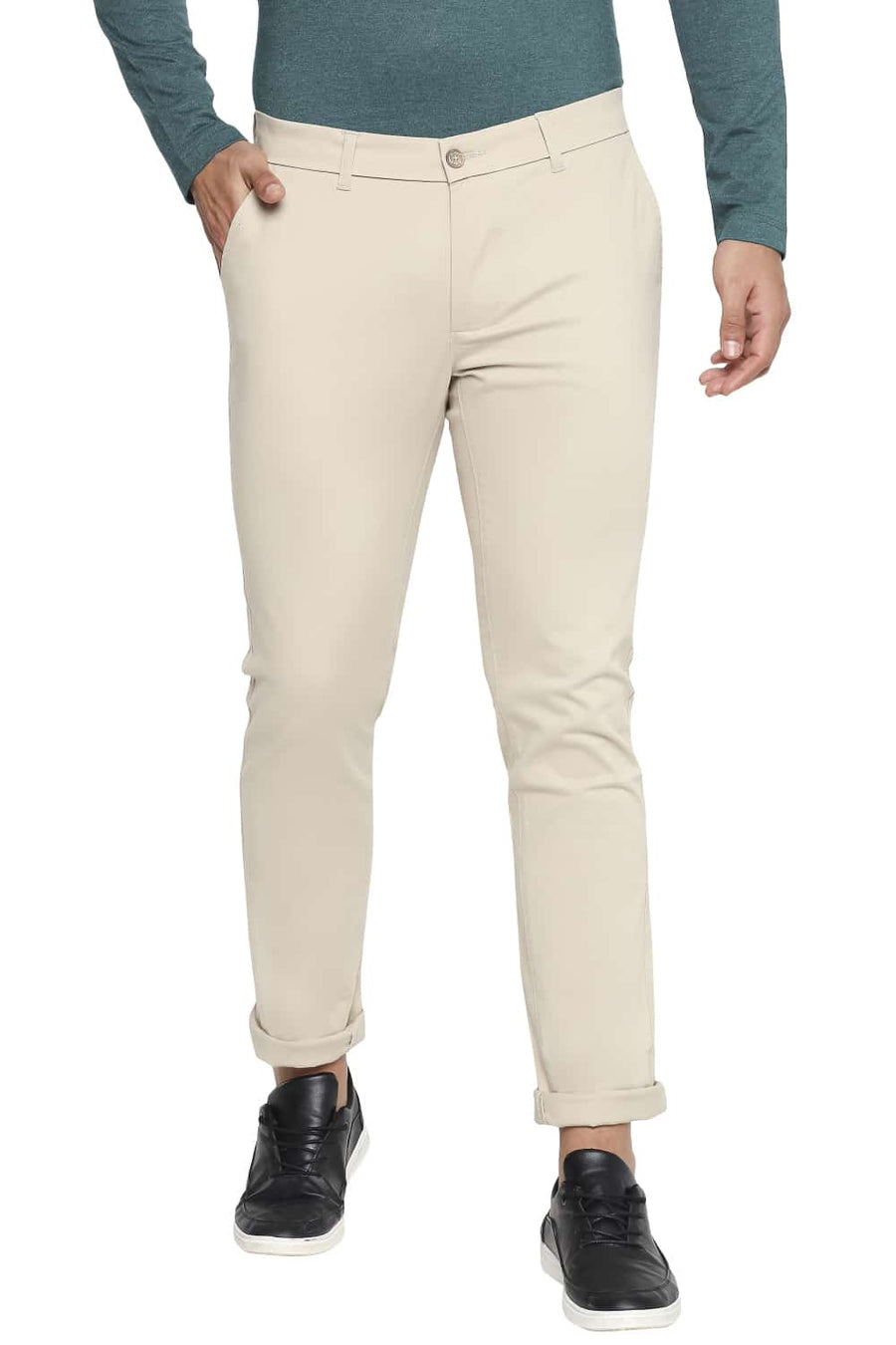 BASICS TAPERED FIT CEMENT STRETCH TROUSER