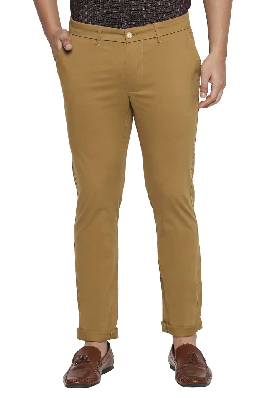 BASICS TAPERED FIT DIJON KHAKI STRETCH TROUSER