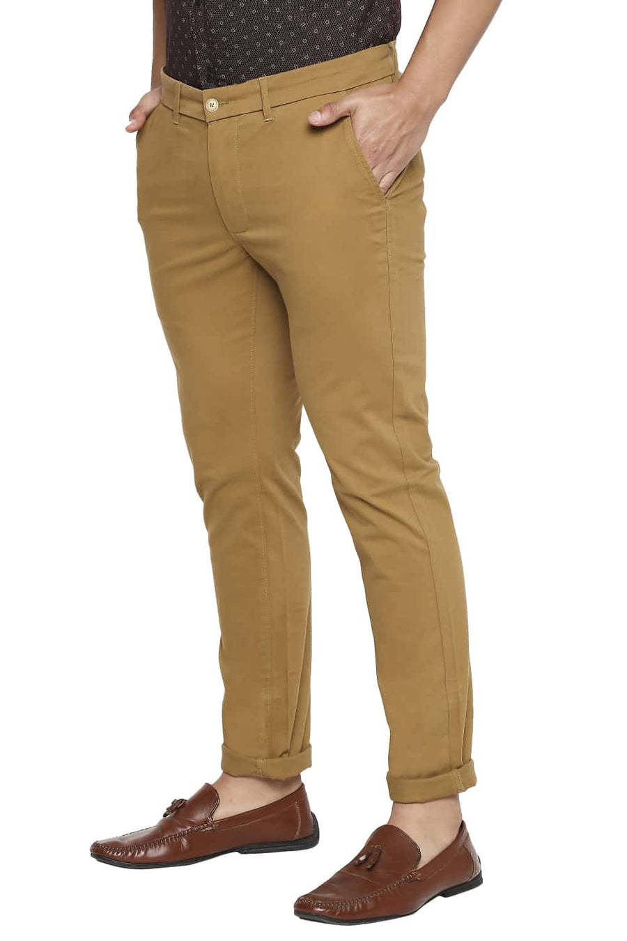 BASICS TAPERED FIT DIJON KHAKI STRETCH TROUSER