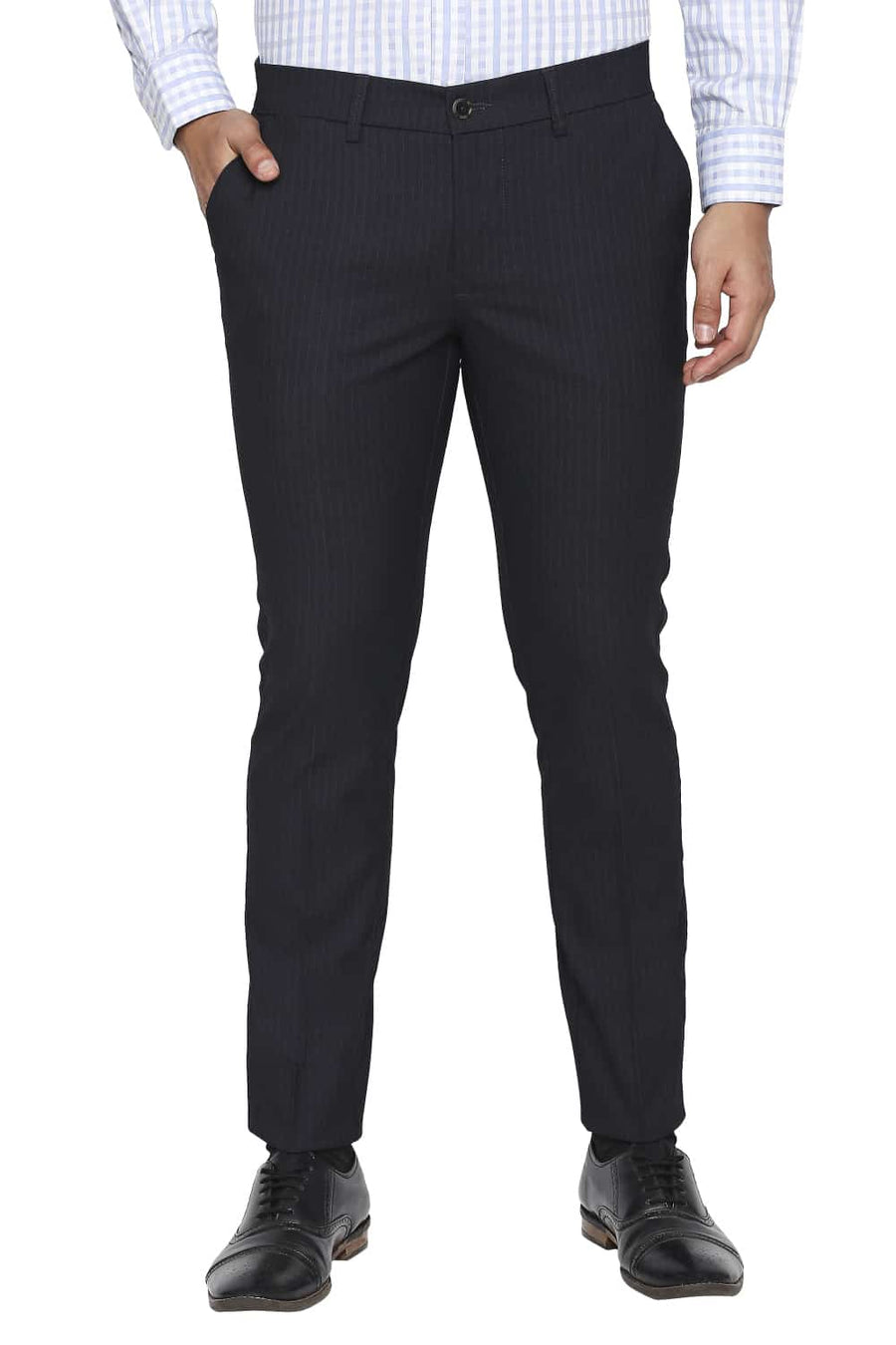 BASICS TAPERED FIT EBONY NAVY STRETCH TROUSER