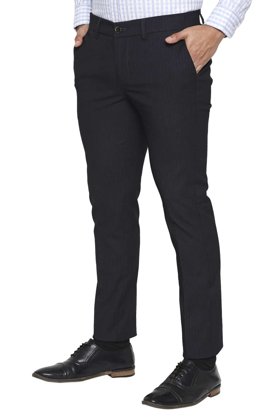 BASICS TAPERED FIT EBONY NAVY STRETCH TROUSER