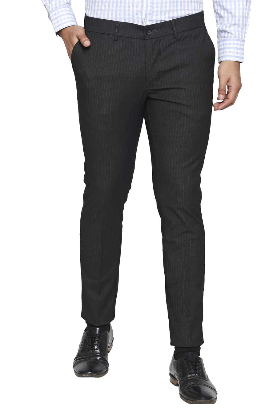 BASICS TAPERED FIT SHADOW BLACK STRETCH TROUSER