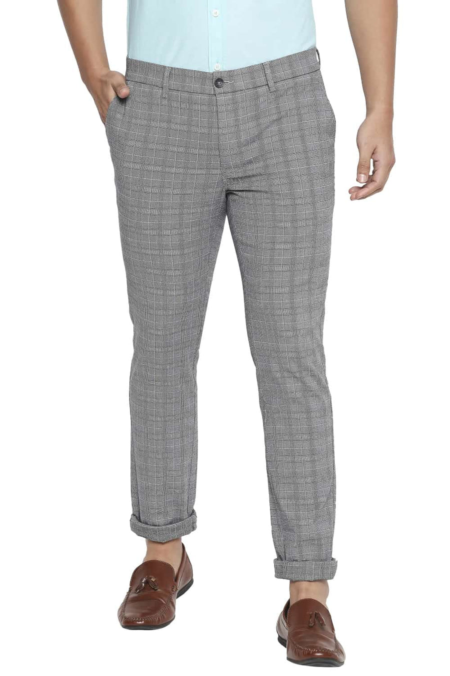 BASICS TAPERED FIT SKY GREY STRETCH TROUSER