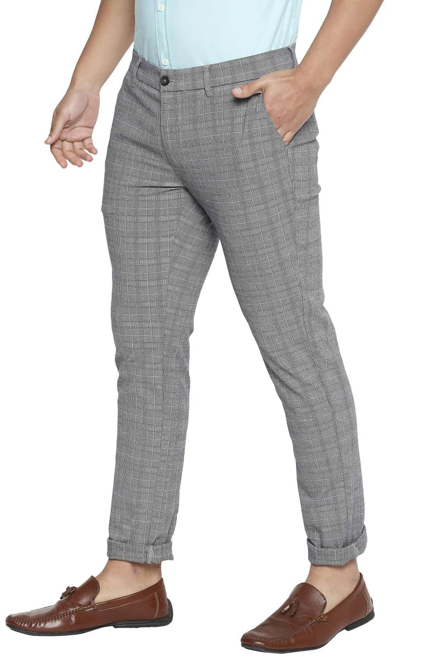 BASICS TAPERED FIT SKY GREY STRETCH TROUSER