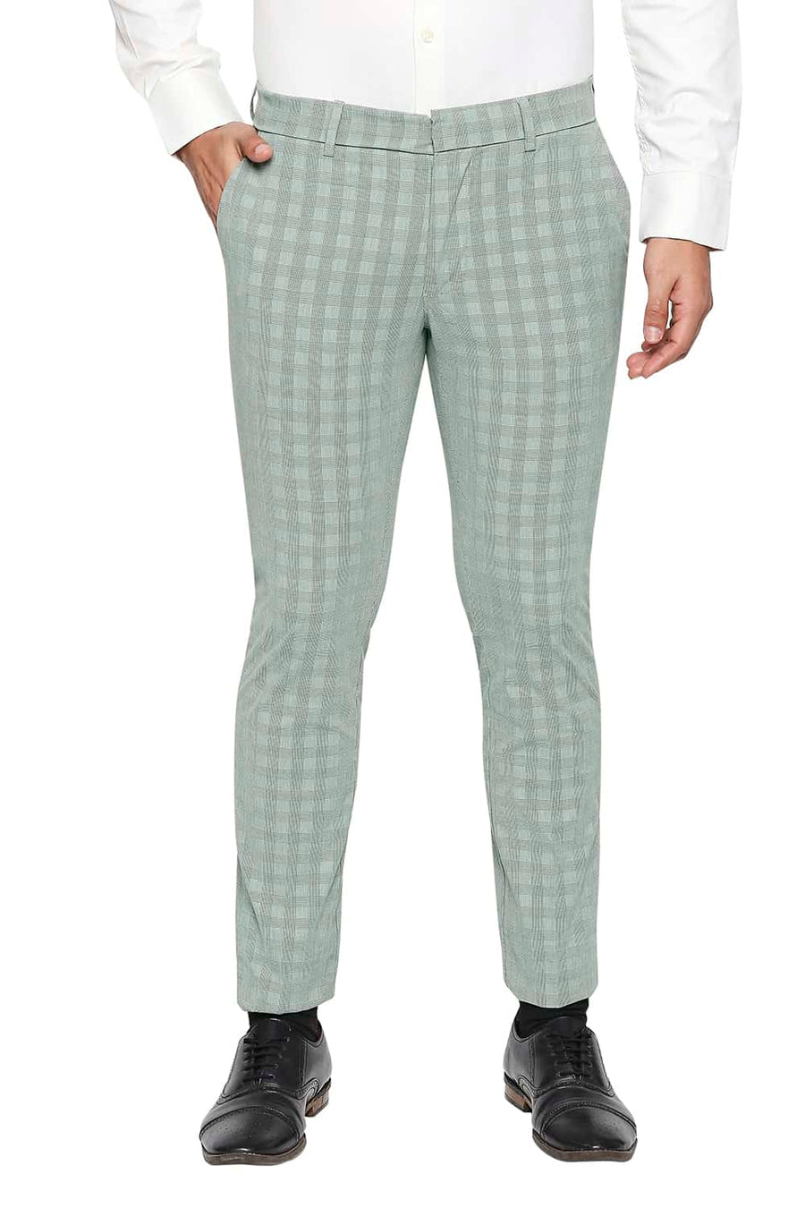 BASICS TAPERED FIT LILY GREEN STRETCH TROUSER