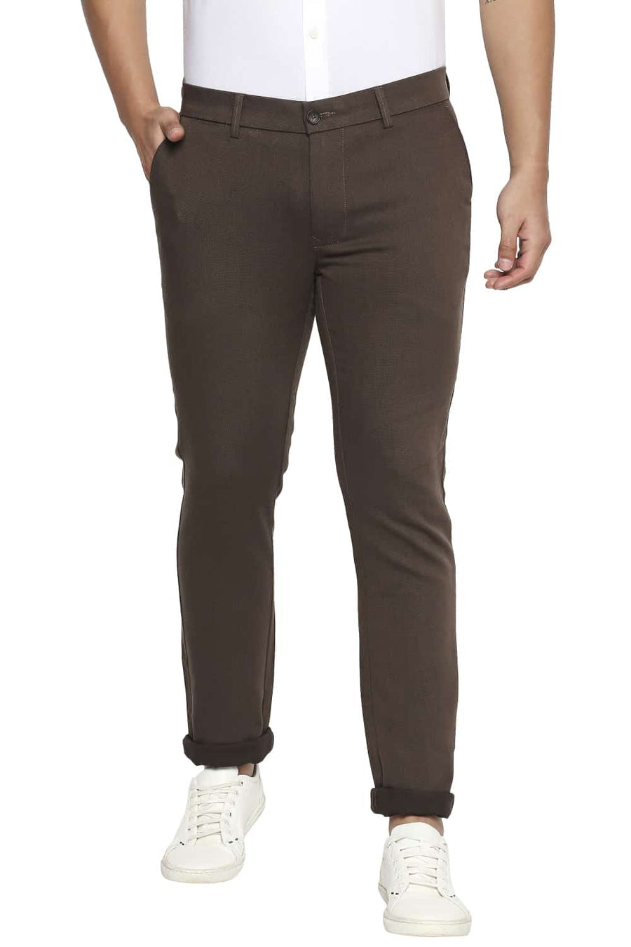 BASICS TAPERED FIT CUB BROWN STRETCH TROUSER