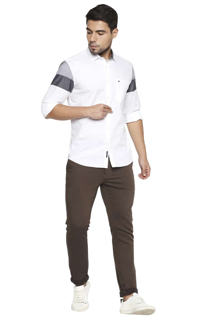BASICS TAPERED FIT CUB BROWN STRETCH TROUSER