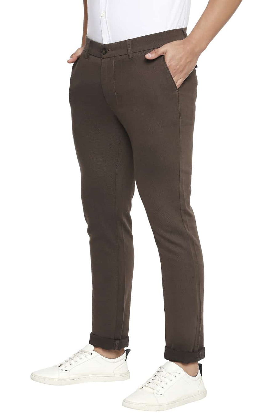 BASICS TAPERED FIT CUB BROWN STRETCH TROUSER