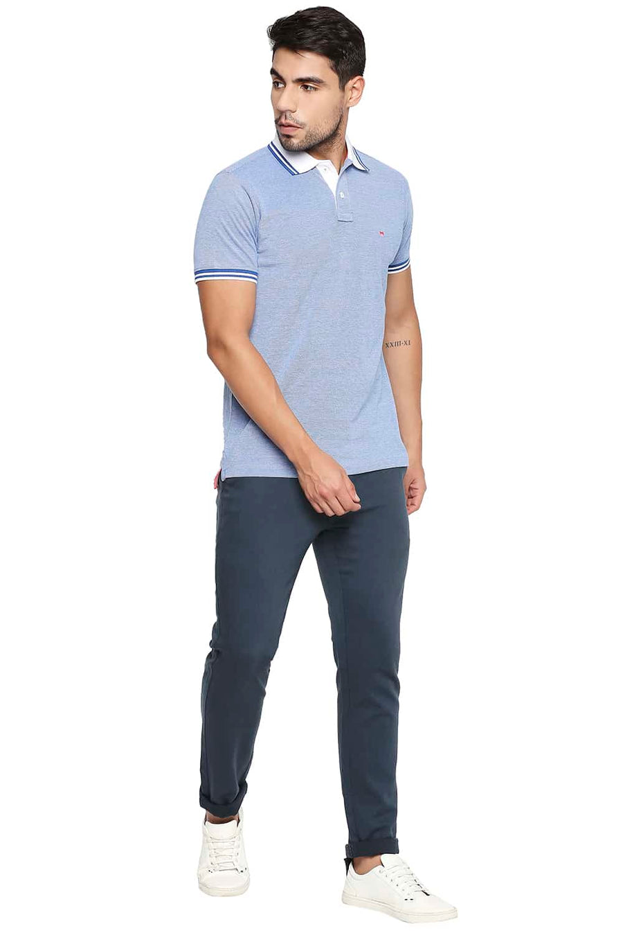 BASICS TAPERED FIT ORION BLUE STRETCH TROUSER