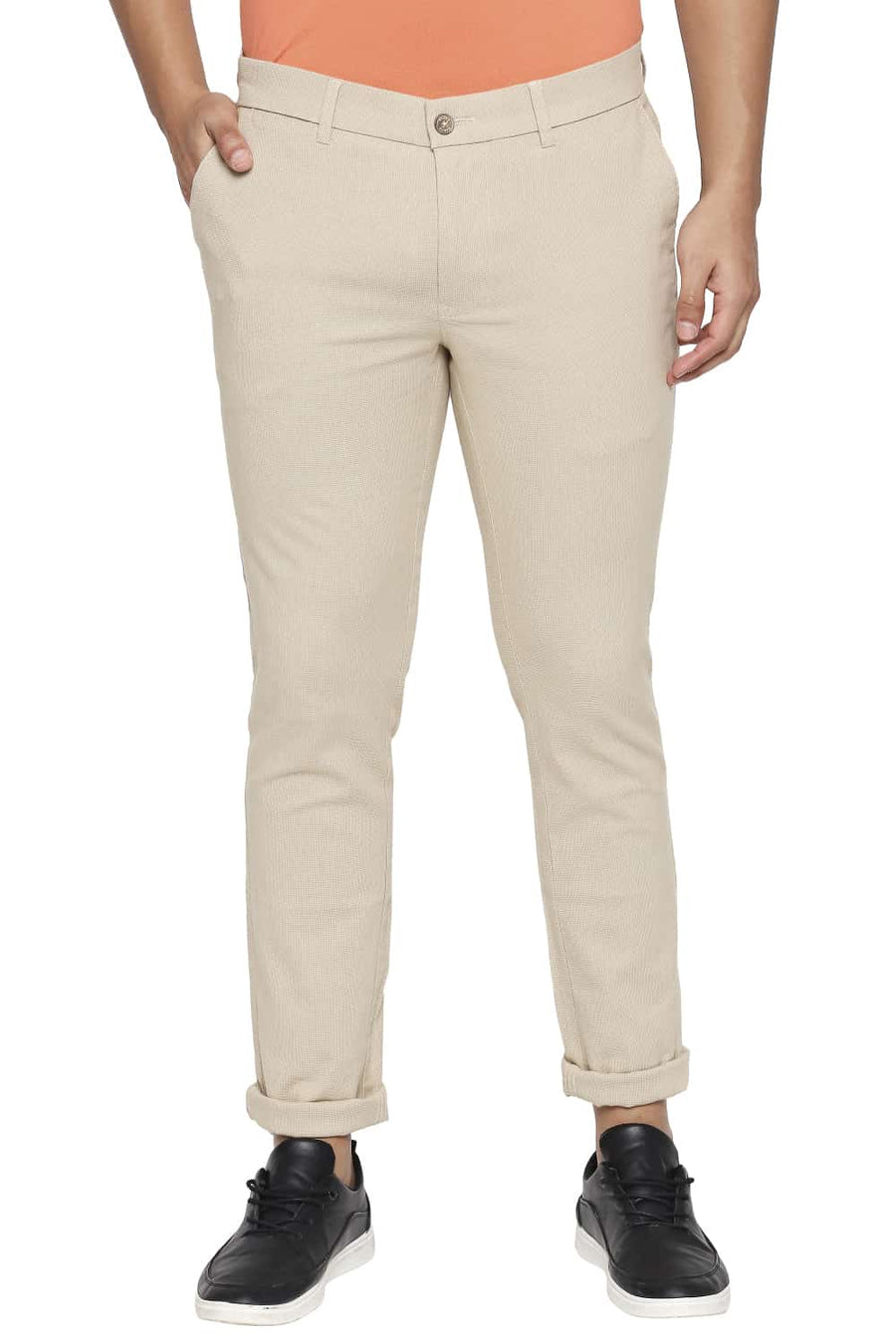 BASICS TAPERED FIT WARM SAND STRETCH TROUSER