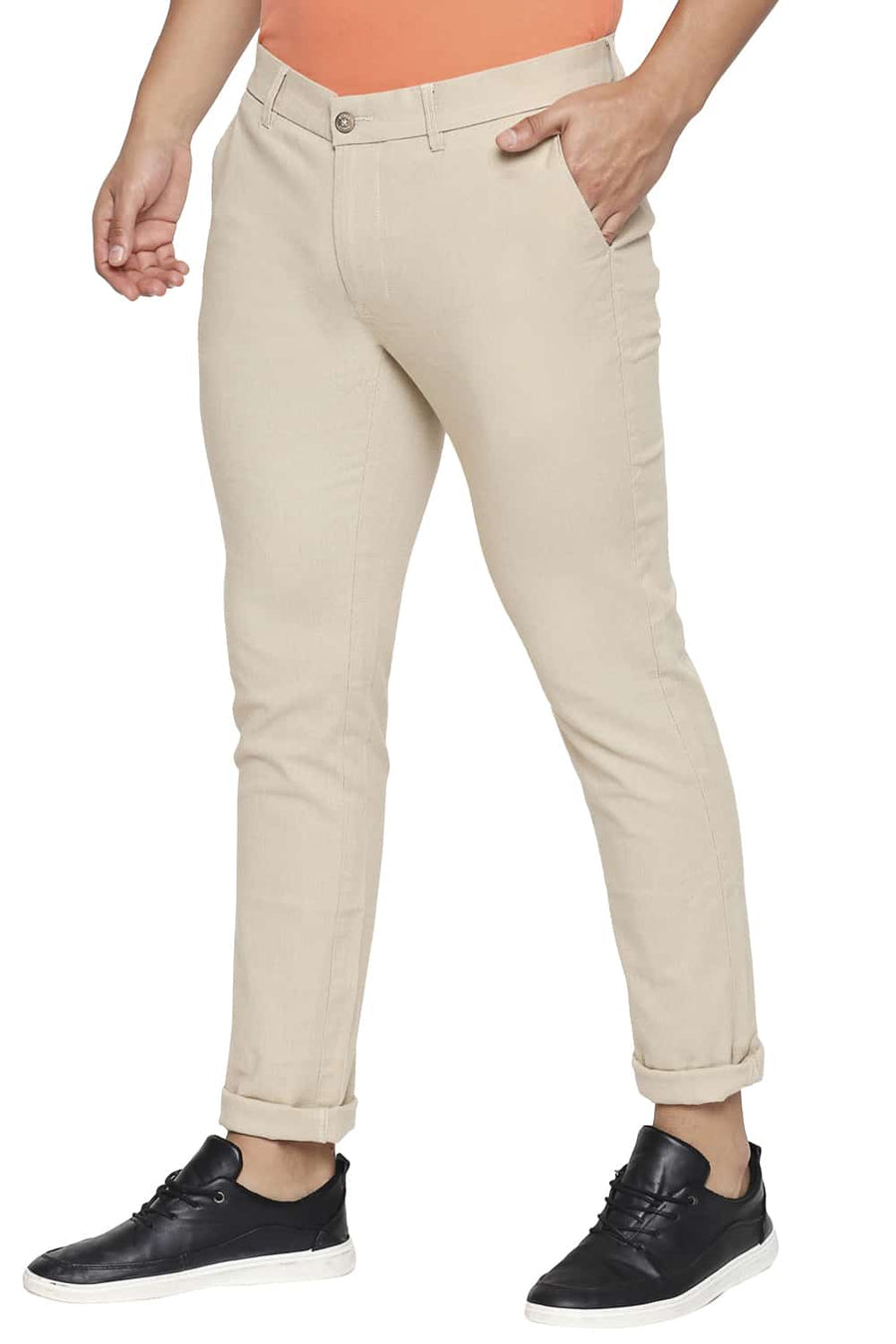 BASICS TAPERED FIT WARM SAND STRETCH TROUSER