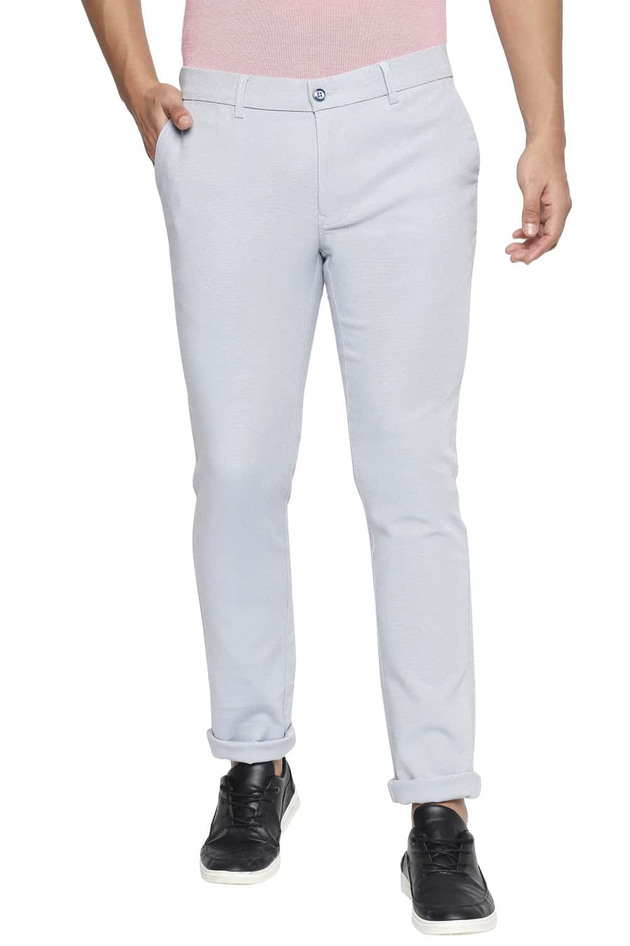 BASICS TAPERED FIT DUSTY BLUE STRETCH TROUSER