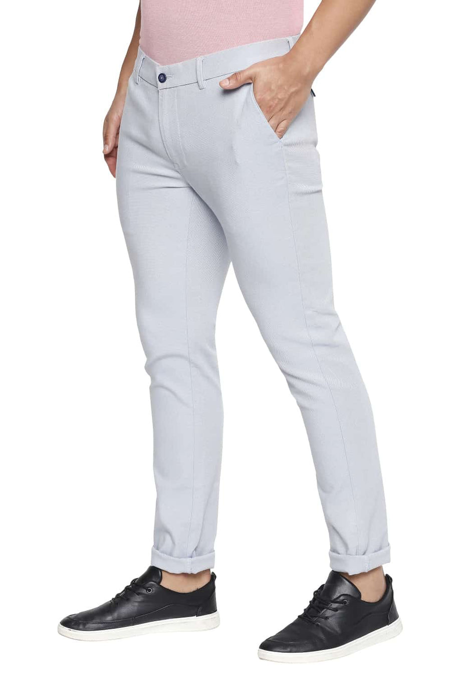 BASICS TAPERED FIT DUSTY BLUE STRETCH TROUSER