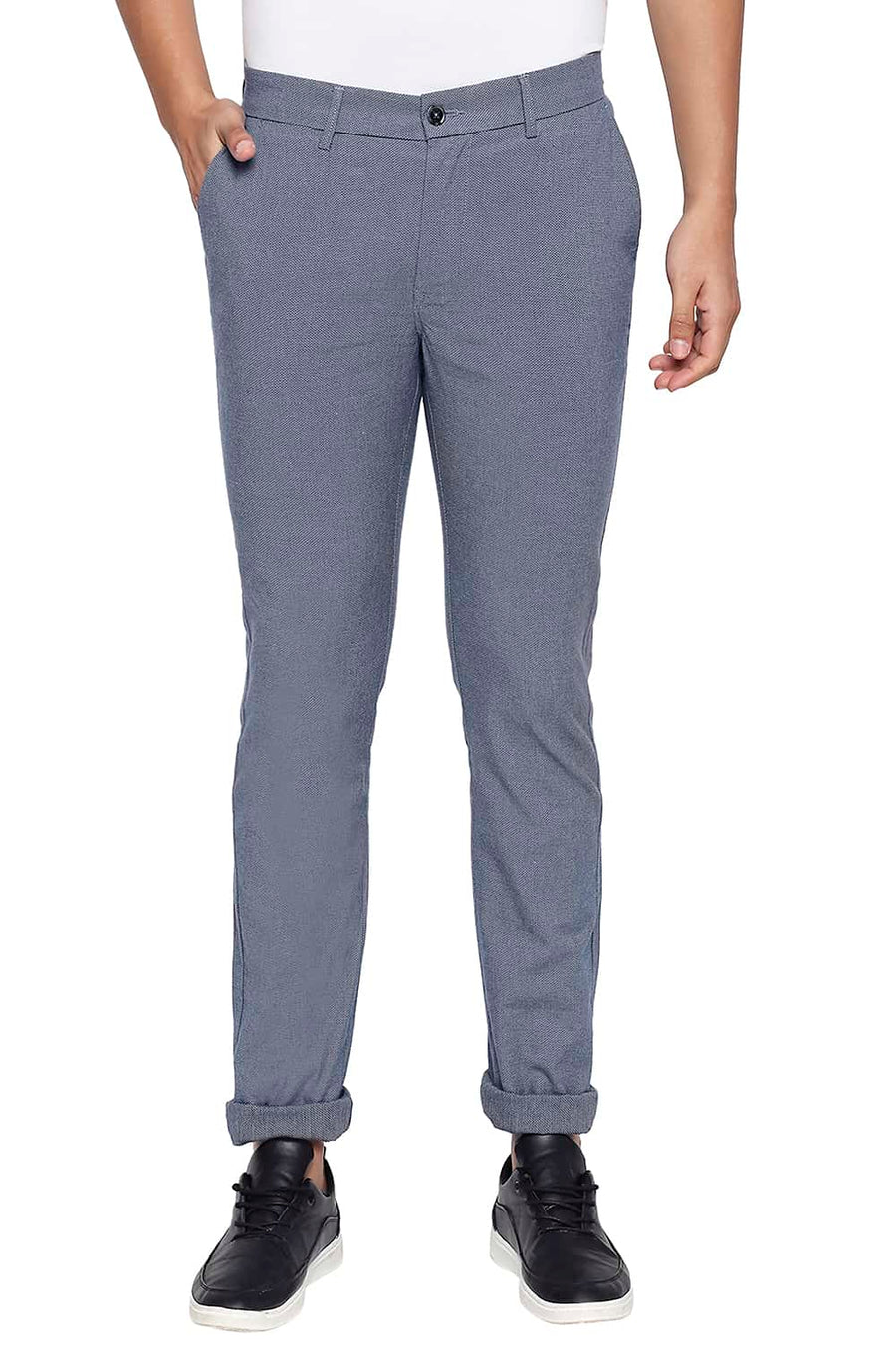 BASICS TAPERED FIT REAL TEAL NAVY STRETCH TROUSER