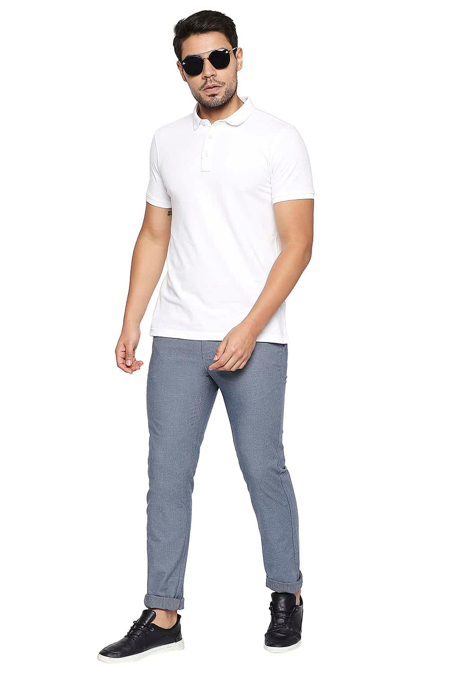 BASICS TAPERED FIT REAL TEAL NAVY STRETCH TROUSER