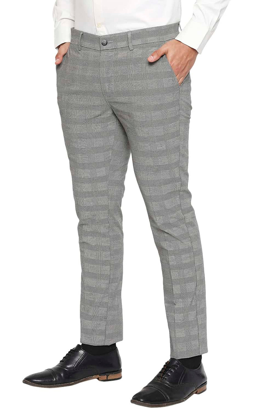 BASICS TAPERED FIT TURBULENCE GREY STRETCH TROUSER
