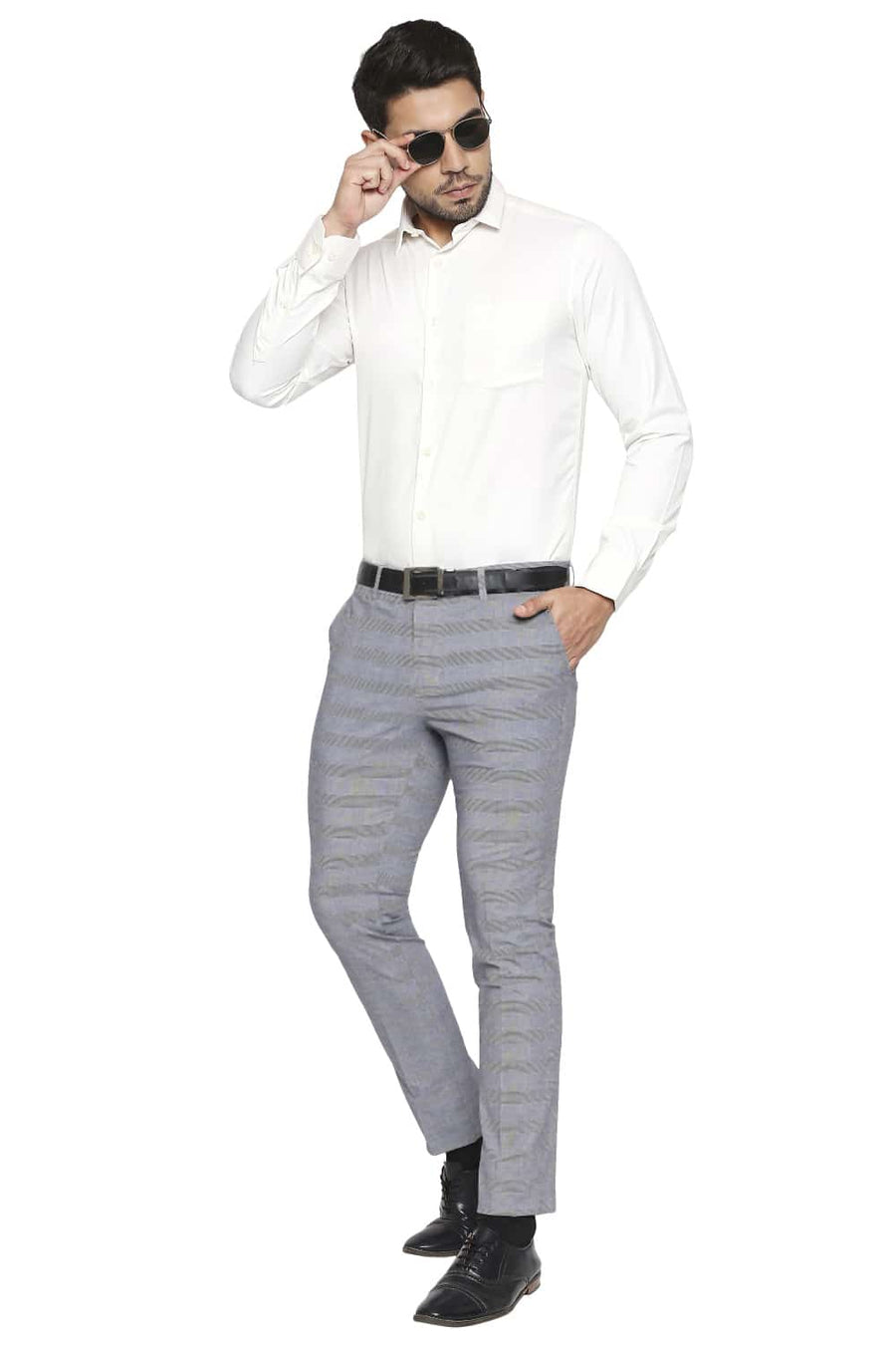 BASICS TAPERED FIT ALLOY NAVY STRETCH TROUSER