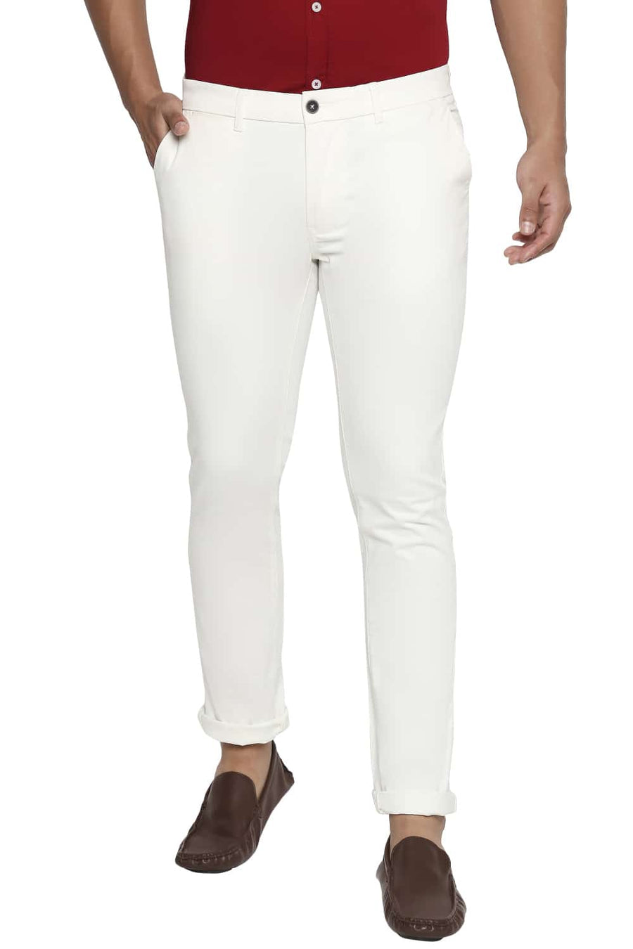 BASICS TAPERED FIT CLOUD WHITE OVER DYED STRETCH TROUSER