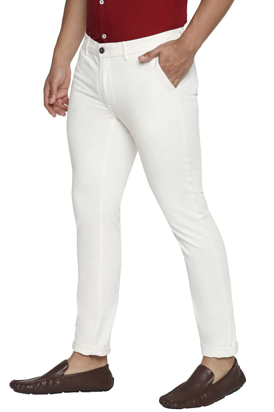 BASICS TAPERED FIT CLOUD WHITE OVER DYED STRETCH TROUSER