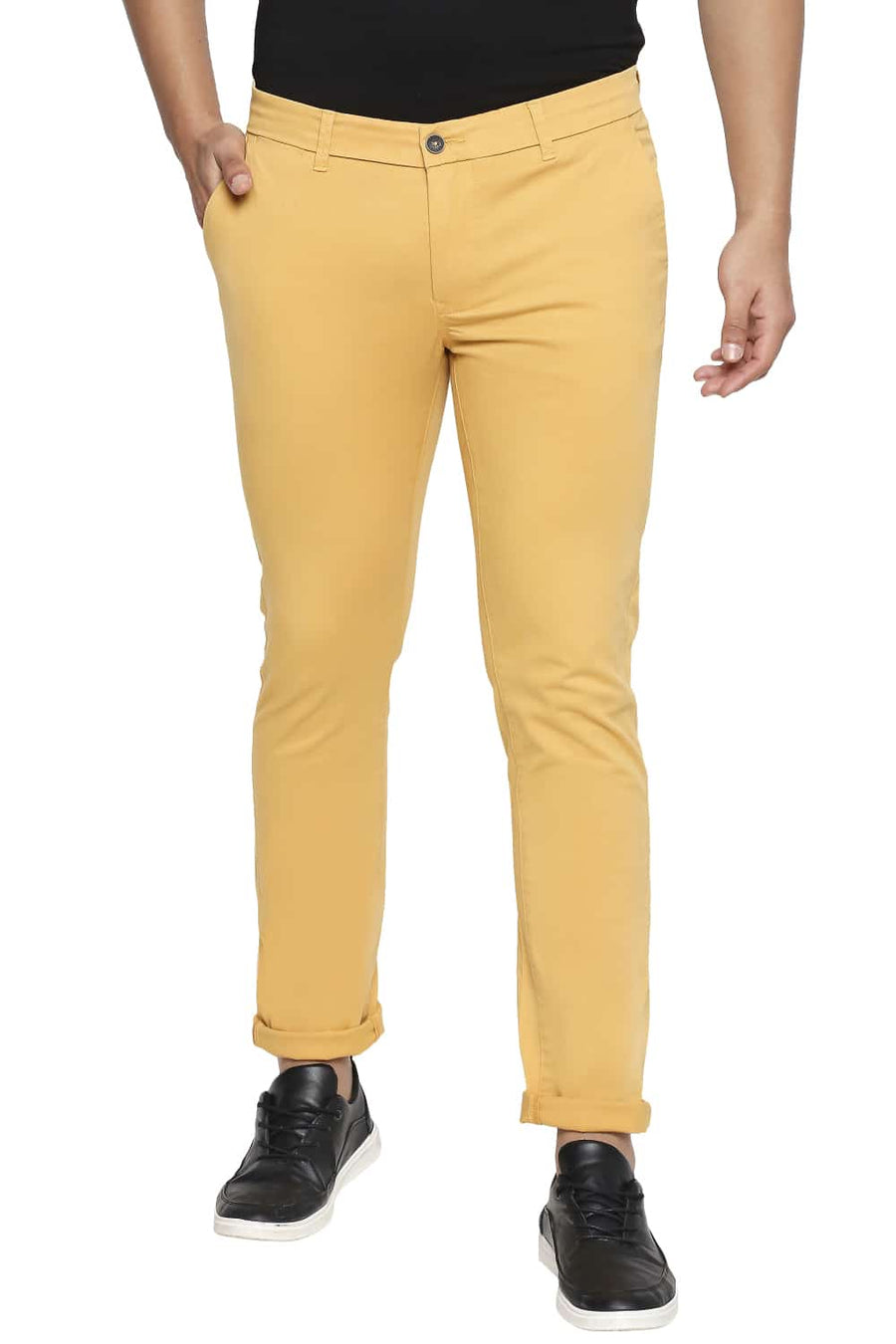 BASICS TAPERED FIT GOLDEN ORANGE OVER DYED STRETCH TROUSER