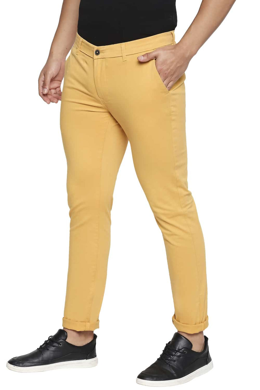 BASICS TAPERED FIT GOLDEN ORANGE OVER DYED STRETCH TROUSER