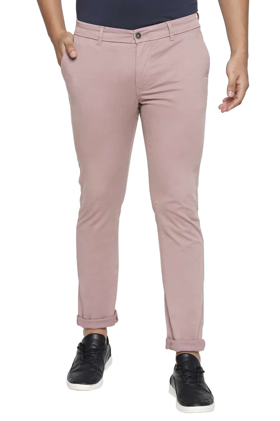 BASICS TAPERED FIT WOOD ROSE OVER DYED STRETCH TROUSER