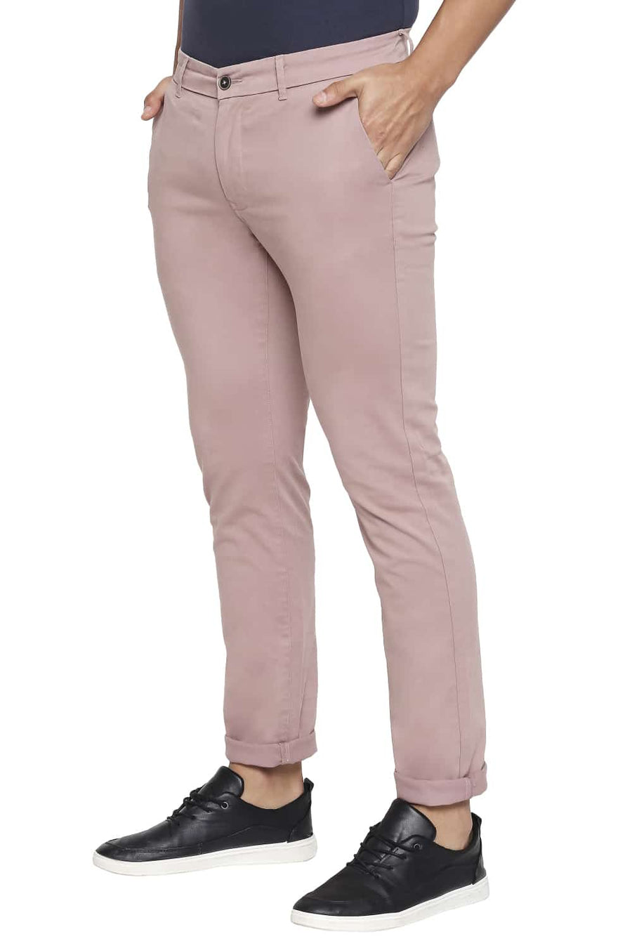 BASICS TAPERED FIT WOOD ROSE OVER DYED STRETCH TROUSER
