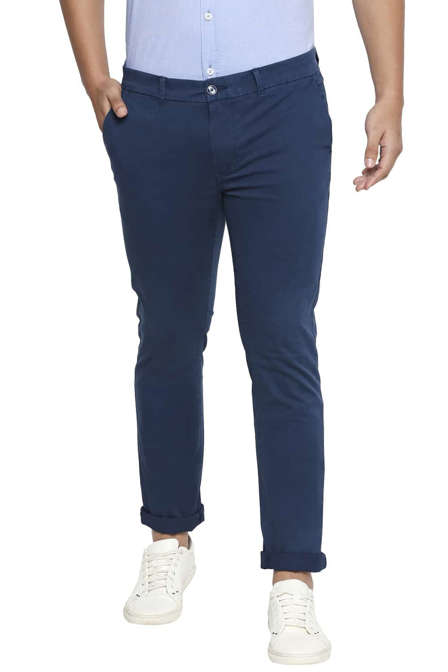 BASICS TAPERED FIT LEGION BLUE OVER DYED STRETCH TROUSER