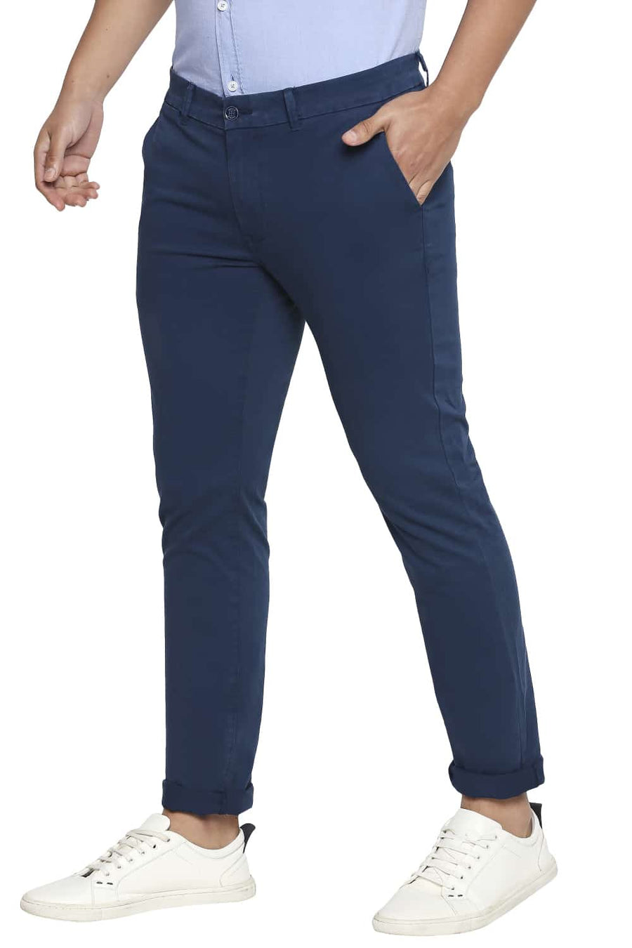 BASICS TAPERED FIT LEGION BLUE OVER DYED STRETCH TROUSER